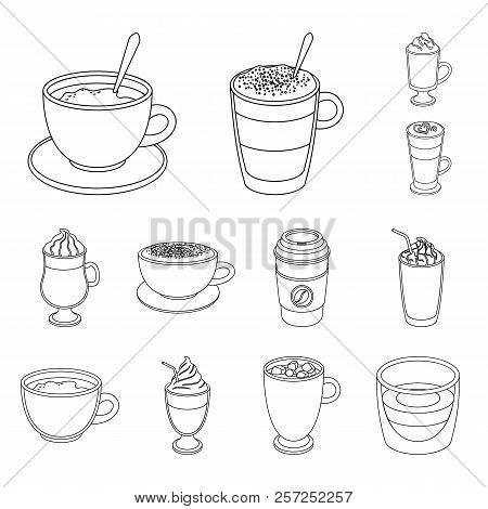 Different Kinds Of Coffee Outline Icons In Set Collection For Design. Coffee Drink Vector Symbol Sto
