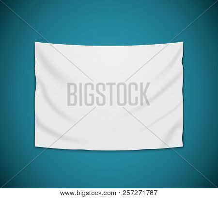 White Blank Vector Banner Textile. Empty Hanging Fabric Banner Illustration Design.