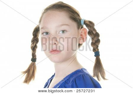 girl looking serious in braids