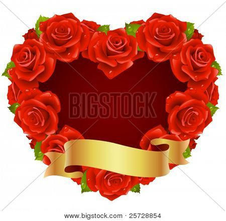 矢量红色玫瑰框架在心的形状