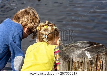 Brother And Sister Enjoying Their Vacation In The Harbour