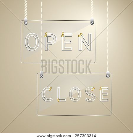 Open And Close Sign On Glass Design Element, Stock Vector