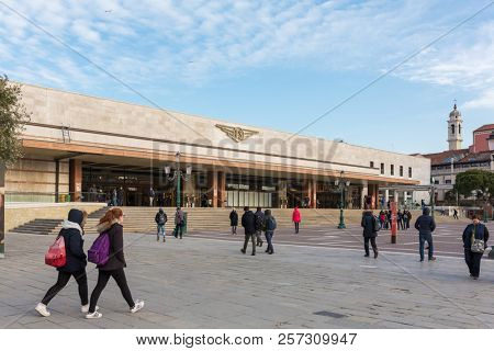 Venice, Italy - March 21, 2018: Santa Lucia train station in Venice, Italy. Santa Lucia is the central station located at the northern edge of Venice city.