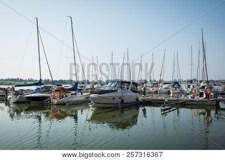 Ryn, Warmia-masuria Province / Poland - July 31, 2018: Marina And Pier On Rynskie Lake, Town Of Ryn.