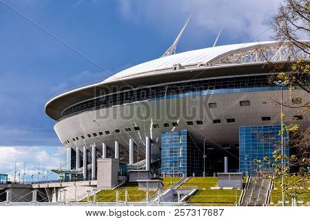 Saint Petersburg, Russia - August 8, 2018: Saint Petersburg Arena Football Stadium On Krestovsky Isl