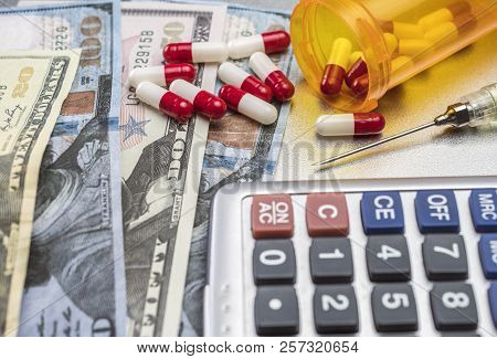 Capsules Up Ticket Dollar,  Concept Of Health Copay