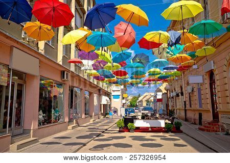 Town Of Sombor Colorful Umbrella Street, Vojvodina Region Of Serbia