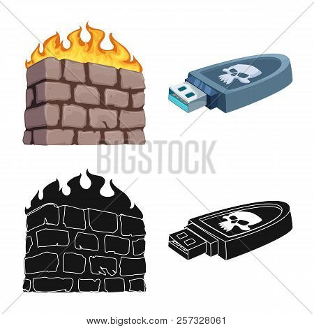 Vector Illustration Of Virus And Secure Sign. Set Of Virus And Cyber Stock Vector Illustration.