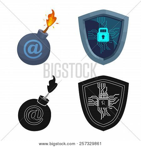 Vector Illustration Of Virus And Secure Sign. Collection Of Virus And Cyber Vector Icon For Stock.