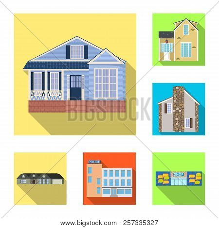 Vector Design Of Building And Front Logo. Collection Of Building And Roof Stock Vector Illustration.
