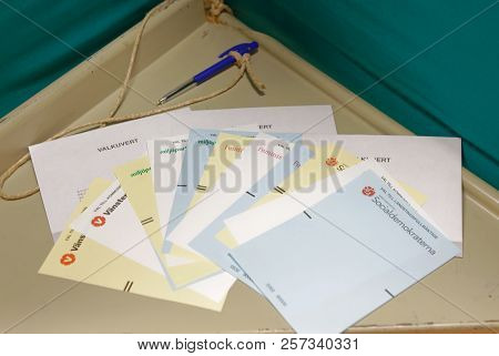 Stockholm, Sweden - Sep 09, 2018: Voting In The Polling-booth In The General Elections In Sweden 201