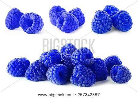 Set With Blue Raspberries (rubus Leucodermis) On White Background