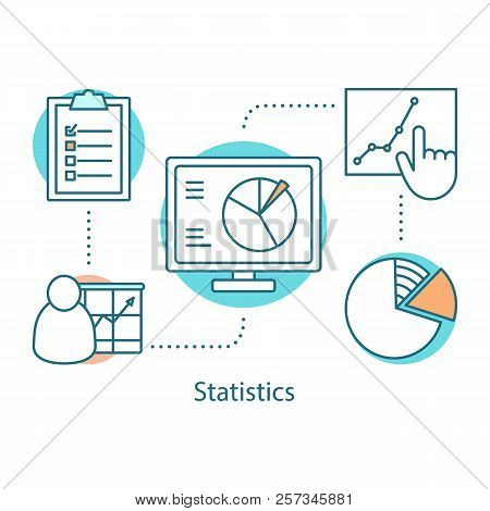 Statistics Concept Icon. Stock Market Analysis Idea Thin Line Illustration. Chart, Diagram. Infograp
