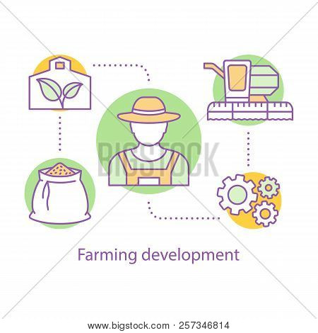 Farming Development Concept Icon. Agricultural Business Idea Thin Line Illustration. Agriculture. Ag
