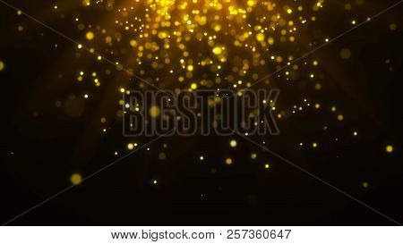 Abstract Magic Light Background. Gold Bokeh Confetti Background. 3D Rendering.