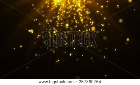 Abstract Magic Light Background. Gold Bokeh Confetti Background. 3D Rendering.