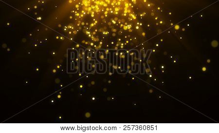 Abstract Magic Light Background. Gold Bokeh Confetti Background. 3D Rendering.