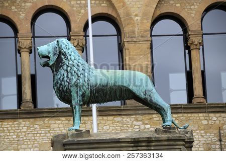 Brunswick Lion In Front Of The Kaiserpfalz In Goslar