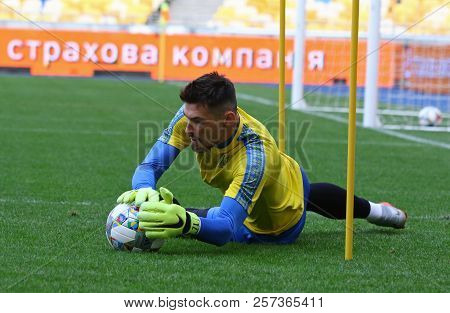 Kyiv, Ukraine - September 4, 2018: Goalkeeper Of Ukraine National Football Team Denys Boyko In Actio