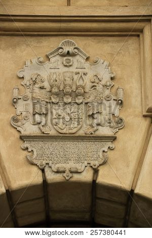 Capstone With Ornament. The Stone Is Located On The Archway In The Castle In Güstrow