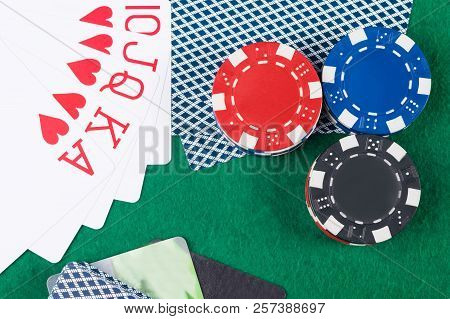 Poker Chips With Cards And A Winning Combination Of Cards