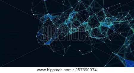 Abstract 3d technology futuristic geometrical and science neon visualization. Plexus digital wallpap
