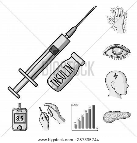 Diabetes Monochrome Icons In Set Collection For Design. Treatment Of Diabetes Vector Symbol Stock We