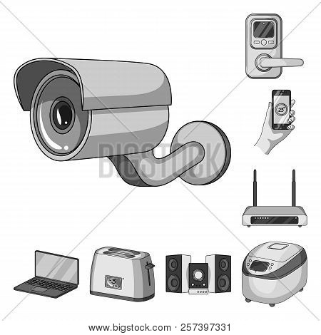 Smart Home Appliances Monochrome Icons In Set Collection For Design. Modern Household Appliances Vec