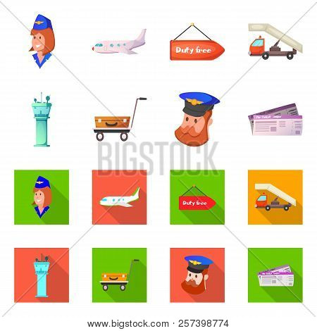 Vector Design Of Airport And Airplane Icon. Set Of Airport And Plane Stock Vector Illustration.