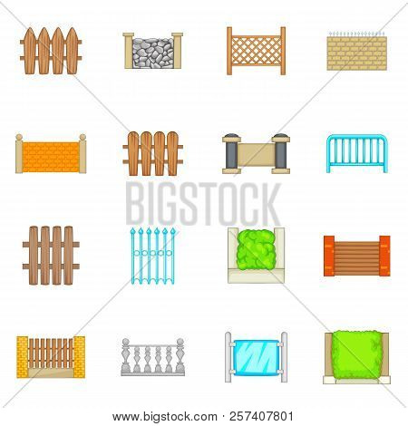 Fencing Modules Icons Set. Cartoon Illustration Of 16 Fencing Modules Icons For Web