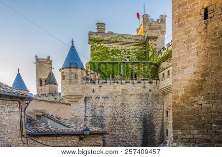 View Of An Alley And The Background Dome Defensive Tower Of The Palace Of The Medieval City Of Olite