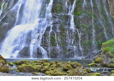 Beautiful Golling Waterfall, Near Golling And Salzburg Medieval Town At Summer In Austria