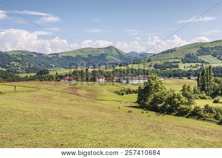 French Countryside With Its Farming Towns Cattlemen In The Region Of The Atlantic Pyrenees. France.