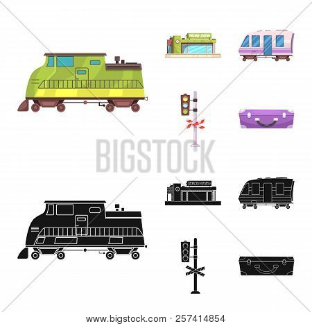Vector Design Of Train And Station Logo. Set Of Train And Ticket Stock Vector Illustration.