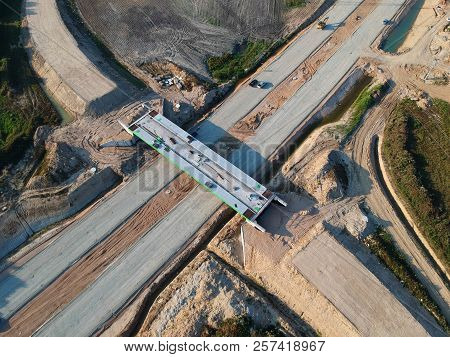 KOSZALIN, POLAND - 01 AUGUST 2018 - Aerial view on Koszalin's city road S6 bypass, area of Unia Europejska estate