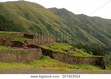 Puka Pukara Or Red Fortress, The Remains Of Inca Fortress Made From Deep Red Color Stone, Cusco, Per