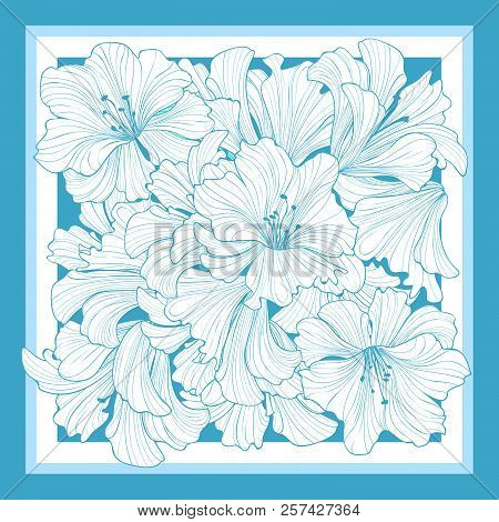 Floral Pattern Decor For Silk Tiussiue. Delicate Color Flower Decor For Square Shape Scarf. Batic Te