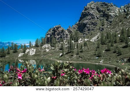 Lago Nero Of Rocca La Meja Is A Wonderful Alpine Lake In Valle Maira, A Beautiful Valley Near Cuneo 
