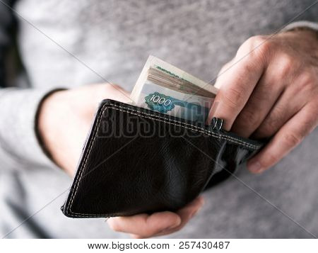 Hands Take Out Russian Rubles From Wallet