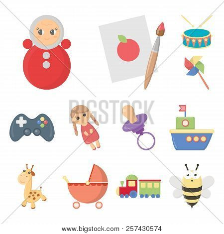 Children's Toy Cartoon Icons In Set Collection For Design. Game And Bauble Vector Symbol Stock Web I
