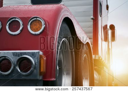 Semi Truck Transport Industry Theme. Rear Of The Truck.