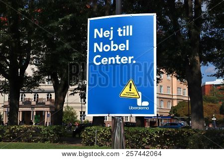 Stockholm, Sweden - August 24, 2018: Liberals (liberalerna) Political Poster Before Swedish General 