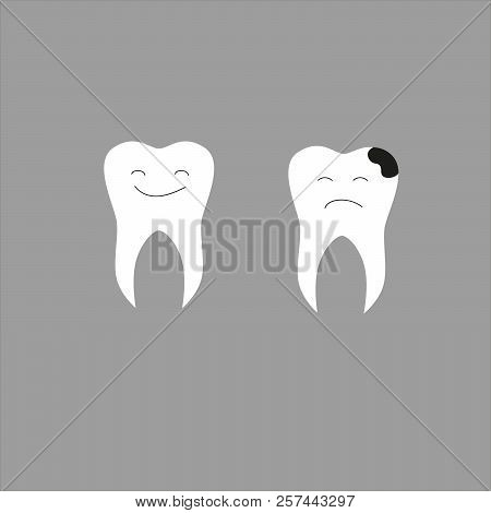 Teeth Happy And Sad, Vector Illustration Isolated On White Background