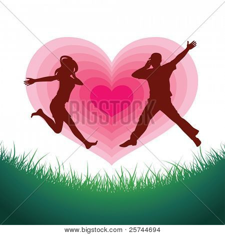 ชายและหญิงในความรักที่ทำงานต่อกันพูดคุย ด้วยโทรศัพท์มือถือ เวกเตอร์