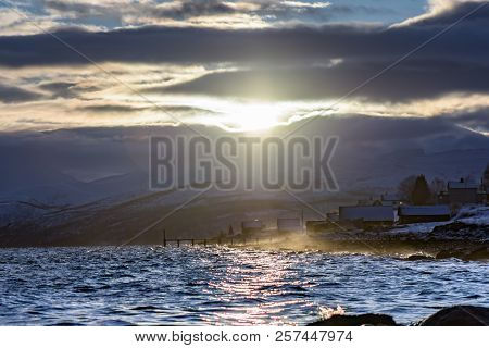 Beautiful View Of Sunset In Winter Time - North Norway - Kvaloya Near Tromso