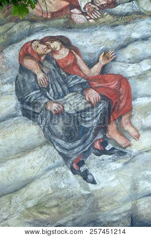 HOHENBERG, GERMANY - JULY 04: Beatrice, fresco by Sieger Koder, church of St. James in Hohenberg, Germany on July 04, 2017.