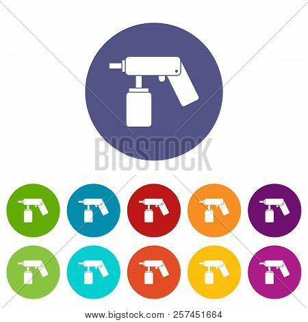 Spray Aerosol Can Bottle With A Nozzle Set Icons In Different Colors Isolated On White Background
