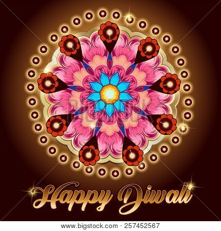Happy Diwali. Vector Graphic Of Indian Rangoli.rangoli - A Traditional Indian Art Of Decorating The 