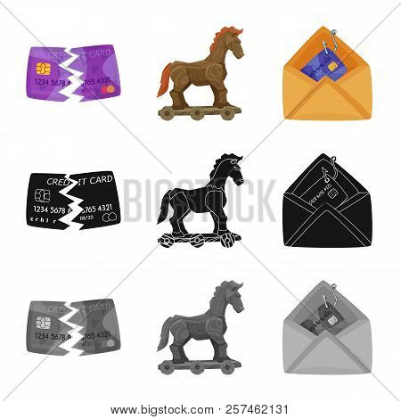 Vector Illustration Of Virus And Secure Sign. Set Of Virus And Cyber Stock Vector Illustration.
