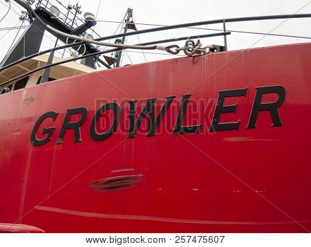 New Bedford, Massachusetts, Usa - September 8, 2018: Commercial Fishing Vessel Growler Looming Over 